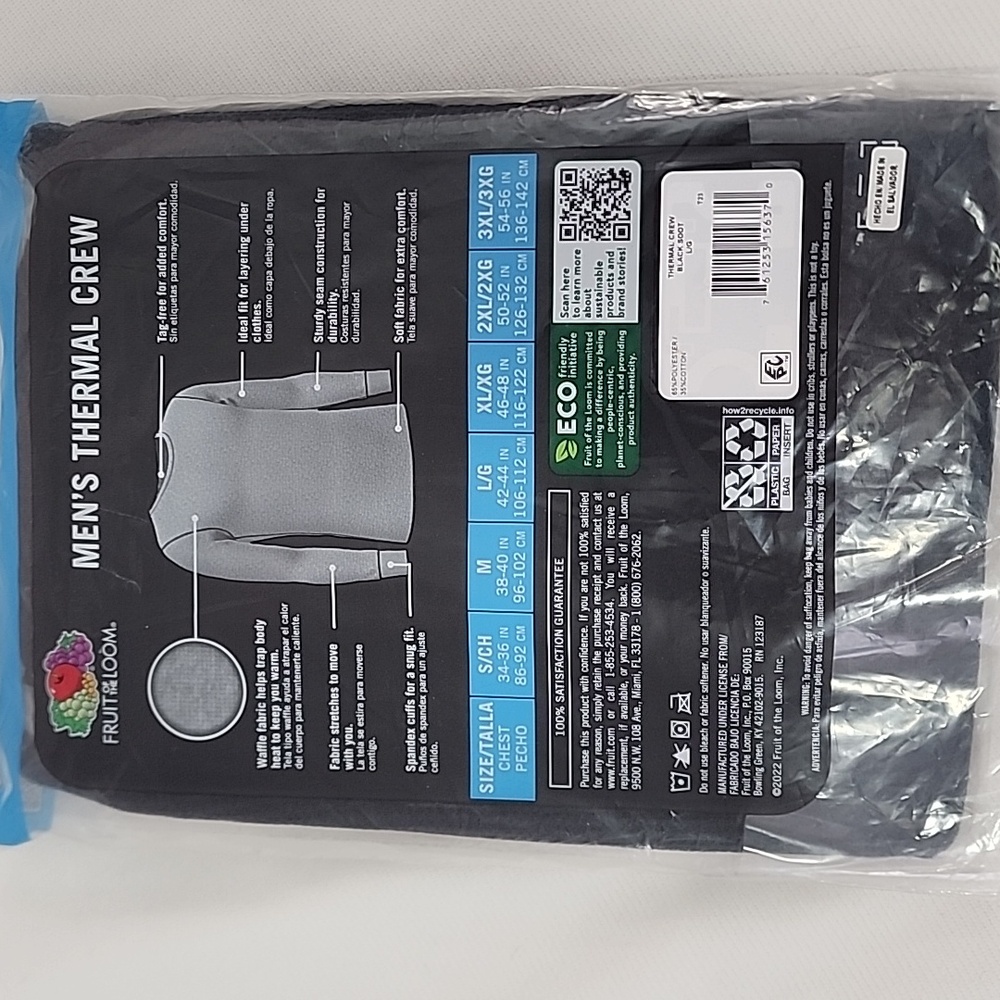 Fruit Of The Loom Men's Thermal Crew & Men's Thermal Pant Size: L - Picture 6 of 16